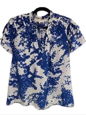 Caballero Kelsie Flutter Sleeve  Top Savannah Shadows Blue-White Size Small NWOT